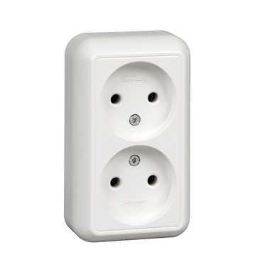 Schneider Electric  Прима  Белый  Розетка 2-местная без заземляющих контактов изолированные пластины 16А, 250В,  замена на RA10-403I-B IP20 открытая установка RA16-213I-B