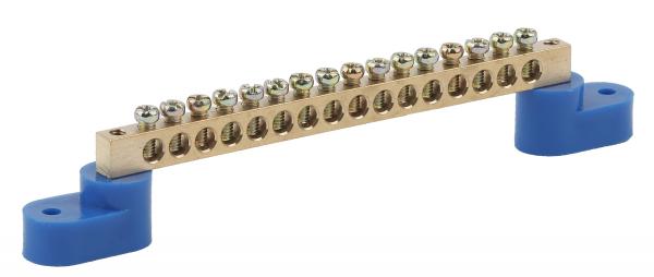 Шина N "ноль" на двух угловых изоляторах ШНИ-8х12-16-У2-Синий ЭРА NO-222-71