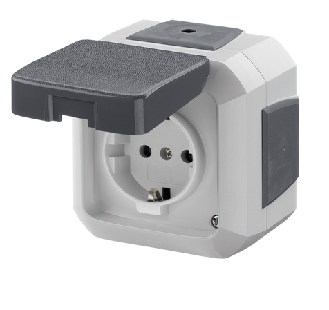 Розетка ABB Variant+ IP54 с заземлением 16А с защитной крышкой для многопостового монтажа серый